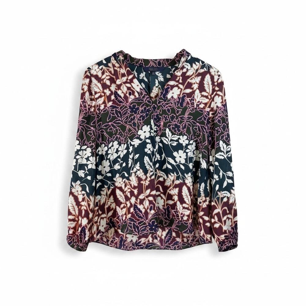 NWT Rachel Roy Elle Floral Print Long Sleeve Work Top Blouse S Dark Romantic